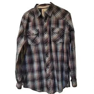 COASTAL MEN'S Black/Gray/White/Turquoise/Tan Plaid Cotton Blend Snap Front Shirt